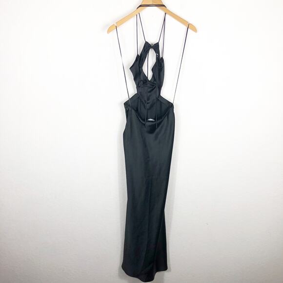 Zara Black Satin Cut Out Slip Maxi Dress Small Tie Back Cocktail Formal Wedding - Picture 12 of 13